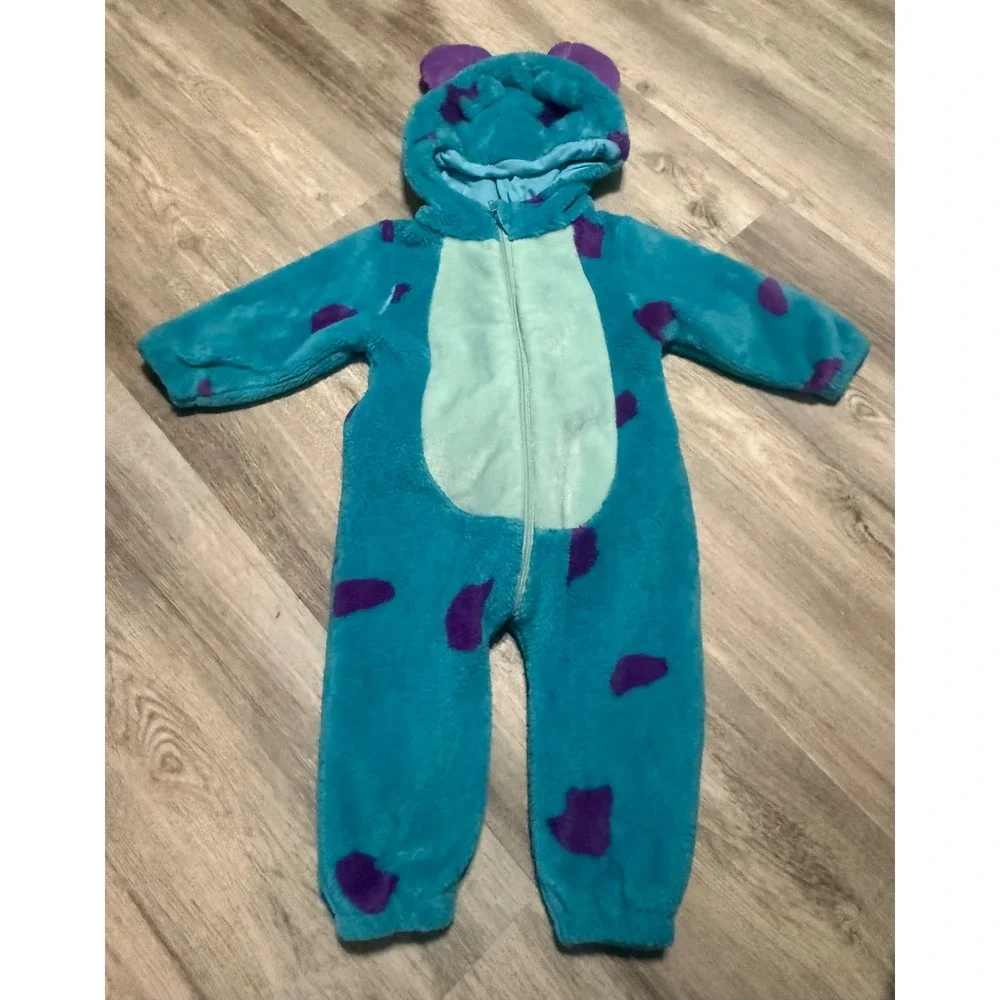 Monsters Inc Sulley Plush Hooded Romper Toddler Size 90 Blue Purple Costume 24 m